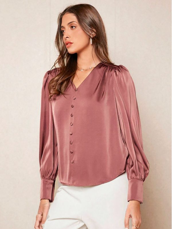 V-Neck Pullover Satin Top for Women