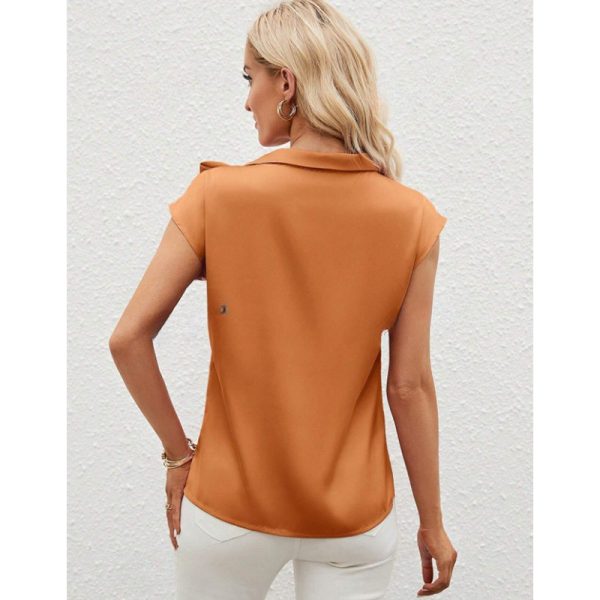 Half Open Collar Bow Satin Top - Image 4