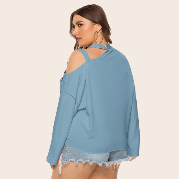 Plus Size Bow Shoulder Strap Long Sleeve T-Shirt - Image 3