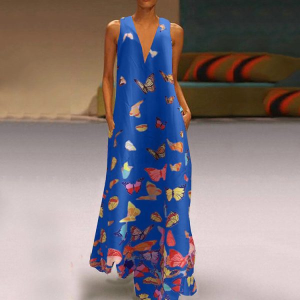 Summer Butterfly Print Bohemian Beach Maxi Dress - Image 2