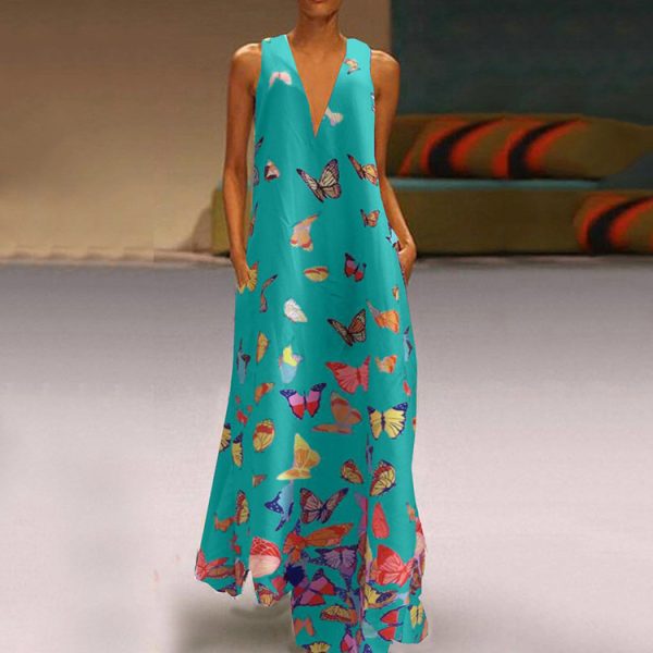 Summer Butterfly Print Bohemian Beach Maxi Dress - Image 4