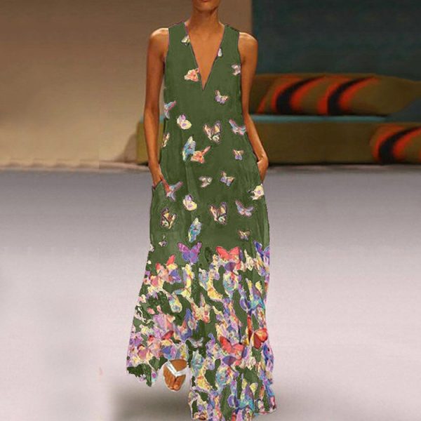 Summer Butterfly Print Bohemian Beach Maxi Dress - Image 3