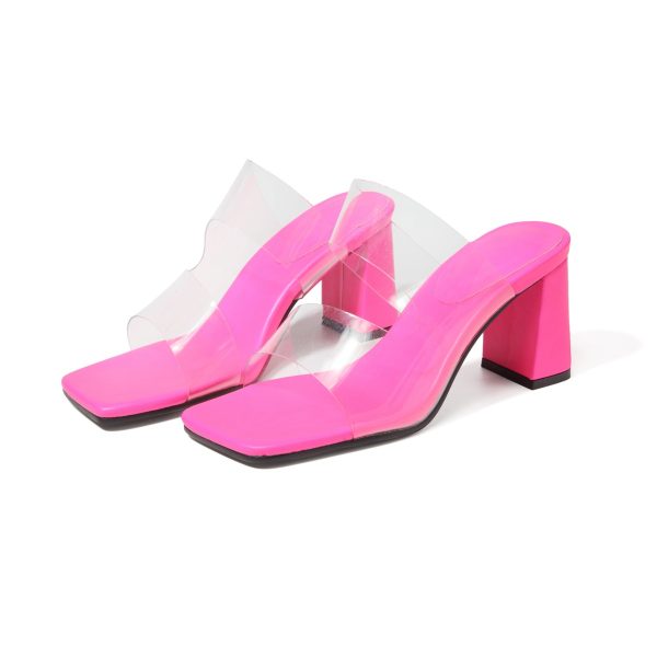 Candy Color Transparent High Heel Square Toe Sandals - Image 5