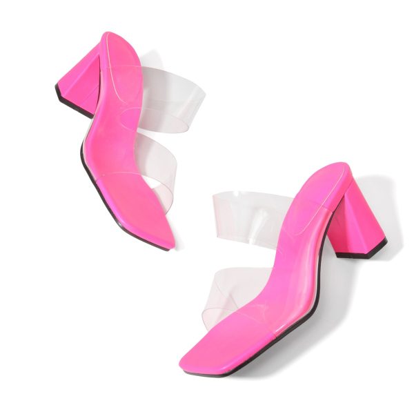 Candy Color Transparent High Heel Square Toe Sandals - Image 2