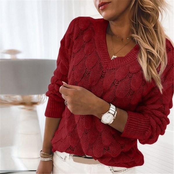 Autumn Winter V-Neck Feather Knit Sweater for Women - Image 2