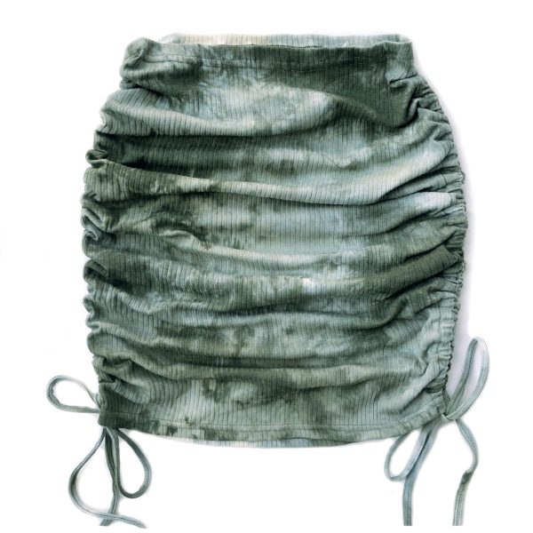 Elastic Pleated Knitted Skirt with Sunken Stripe & Side Drawstring - Image 6