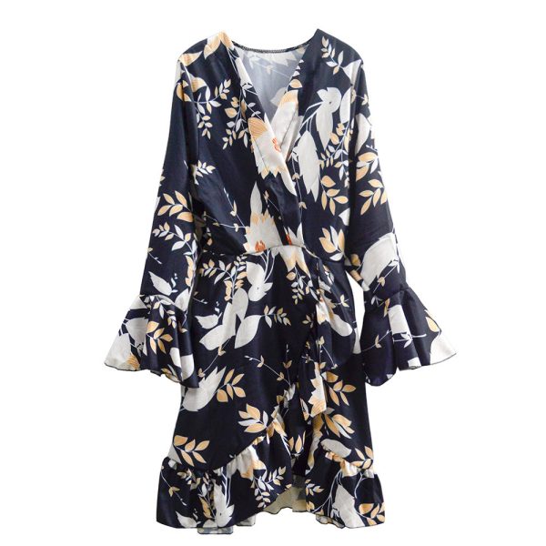 Sexy V-Plunge Printed Beach Dress Cinched Waist Slim-Fit Mini - Image 5