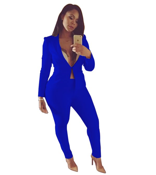 Plus Size Solid Color Long Sleeve Work Suit – Two-Piece Set - Image 5