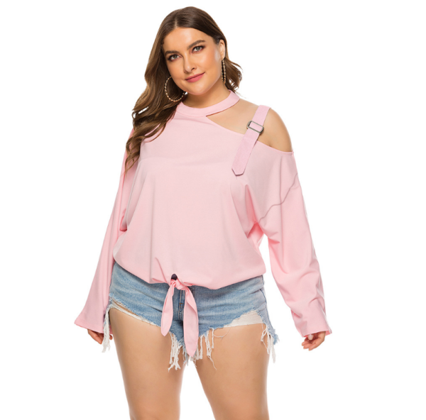 Plus Size Bow Shoulder Strap Long Sleeve T-Shirt - Image 4