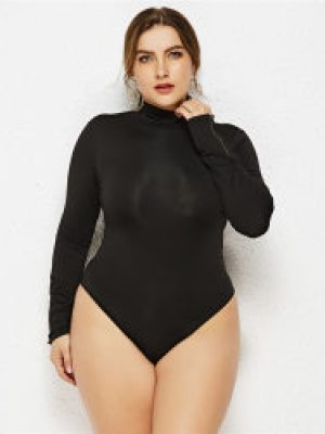 Sexy Turtleneck Jumpsuit – Plus Size Solid Color Long Sleeve