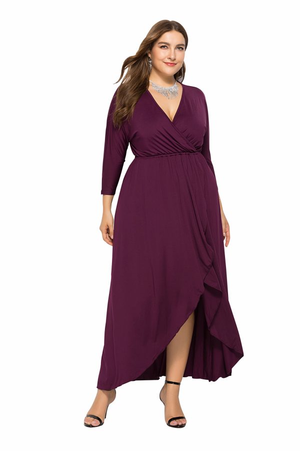 Plus Size V-Neck Batwing Sleeve Swing Sheath Dress – Winter Chic - Image 4