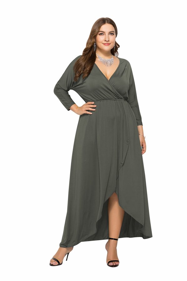 Plus Size V-Neck Batwing Sleeve Swing Sheath Dress – Winter Chic - Image 3