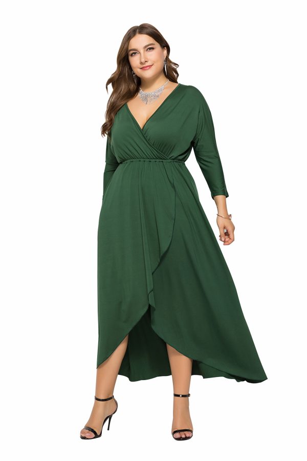 Plus Size V-Neck Batwing Sleeve Swing Sheath Dress – Winter Chic - Image 2