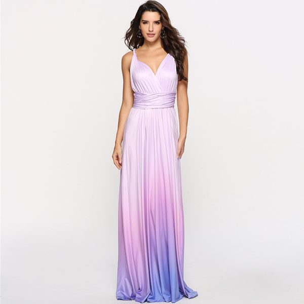 Criss-Cross Backless Lace-Up Gradient Color Sexy Maxi Dress