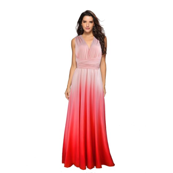 Criss-Cross Backless Lace-Up Gradient Color Sexy Maxi Dress - Image 4