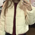 Women’s Winter Cotton Padded Stand Collar Knitted Short Jacket photo review