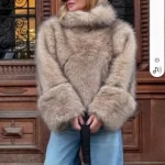 Autumn Winter Women’s Stand Collar Faux Fur Sweater photo review