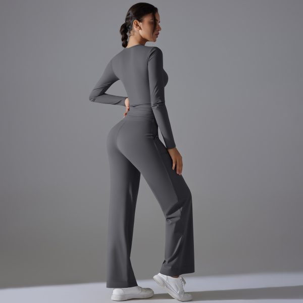 Nude-Feel Skin-Friendly Long Sleeve Yoga Wear Set with High-Strength Workout Clothes - Image 3