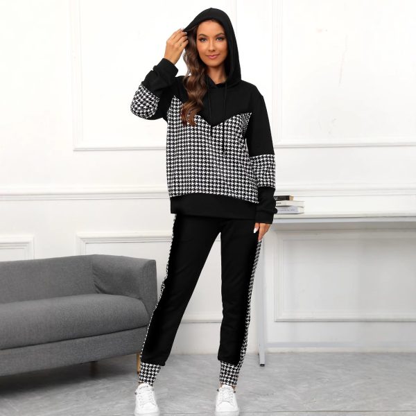 Spring Autumn Houndstooth Hooded Sports Set