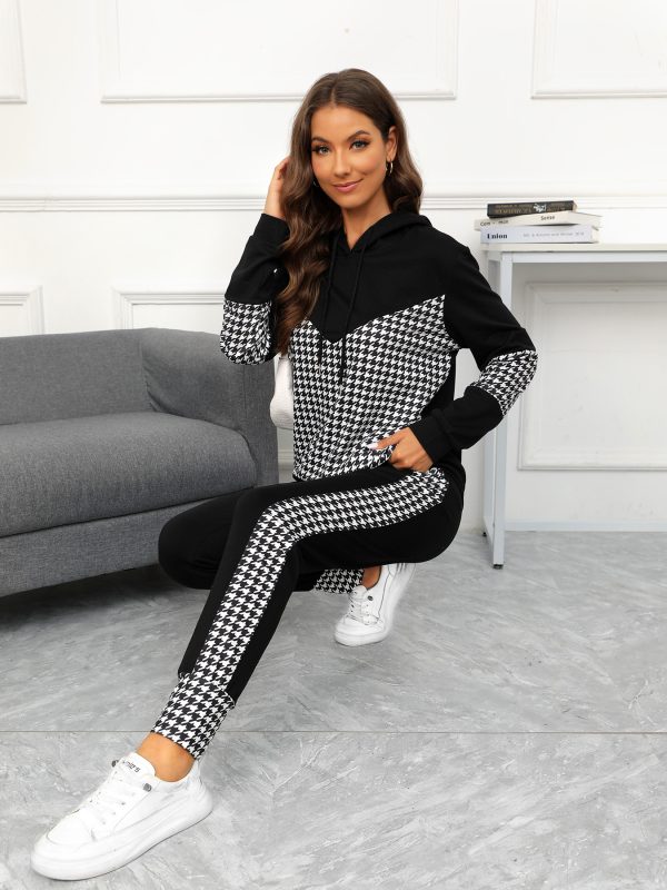 Spring Autumn Houndstooth Hooded Sports Set - Image 2