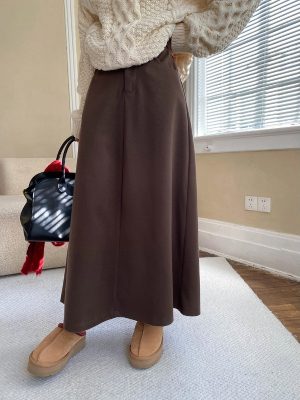 Main Stand Cut Draping A-Line Woolen Skirt with High Waist