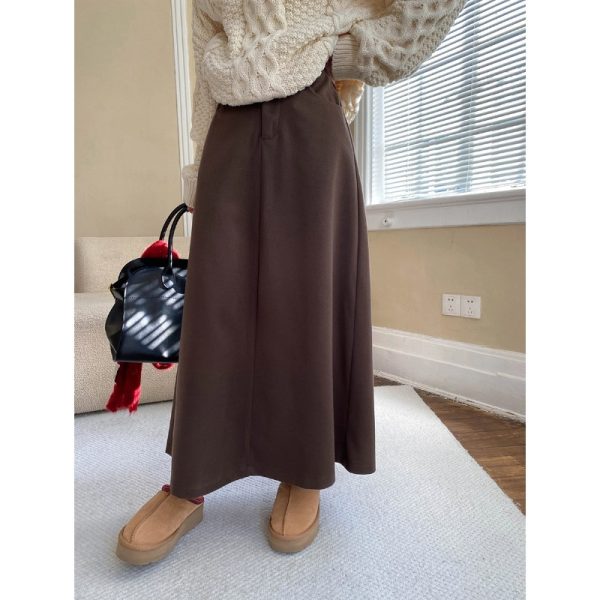 Main Stand Cut Draping A-Line Woolen Skirt with High Waist