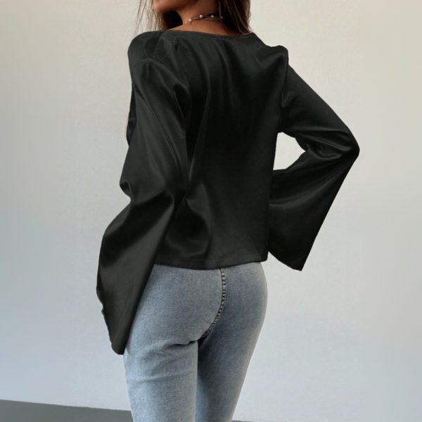 Women’s Sexy Lace-Up Satin Cardigan T-Shirt for Autumn and Winter - Image 4