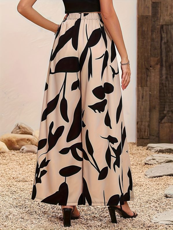 High-Waist Leaf Print Wide-Leg Pants - Image 2