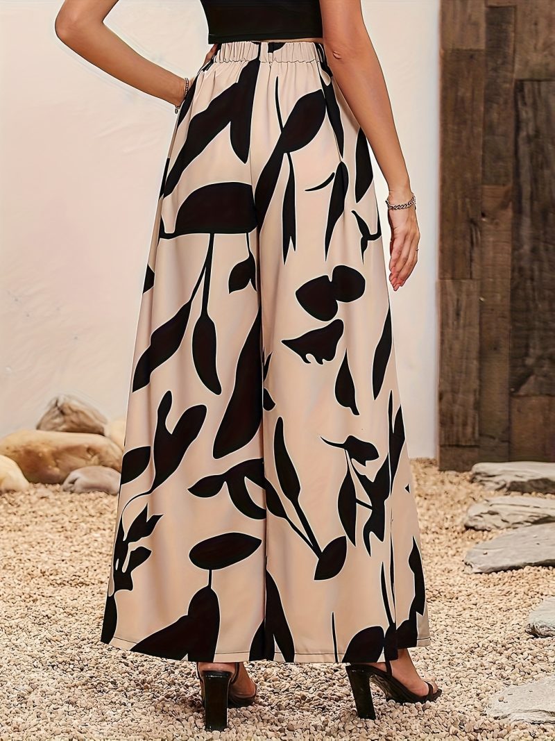 High-Waist Leaf Print Wide-Leg Pants - Image 2