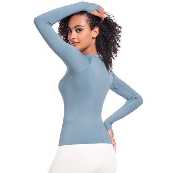 Women’s Long Sleeve Round Neck Exercise T-Shirt, Skin-Friendly Slim Breathable Running & Yoga Top - Image 2