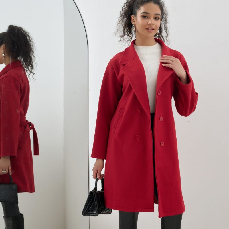 Autumn Winter Women’s Woolen Tie-Waist Slim Fit Long Coat