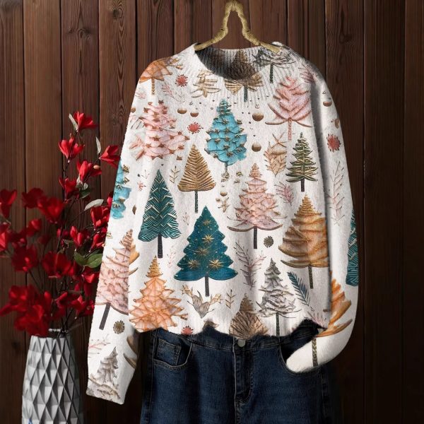 Printed Pullover Crew Neck Sweater – Casual Loose Fit for Autumn & Winter - Image 3