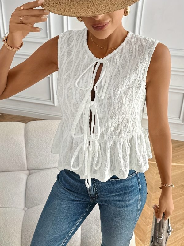 Summer Front Lace-Up Casual Round Neck Vest for Women - Image 2