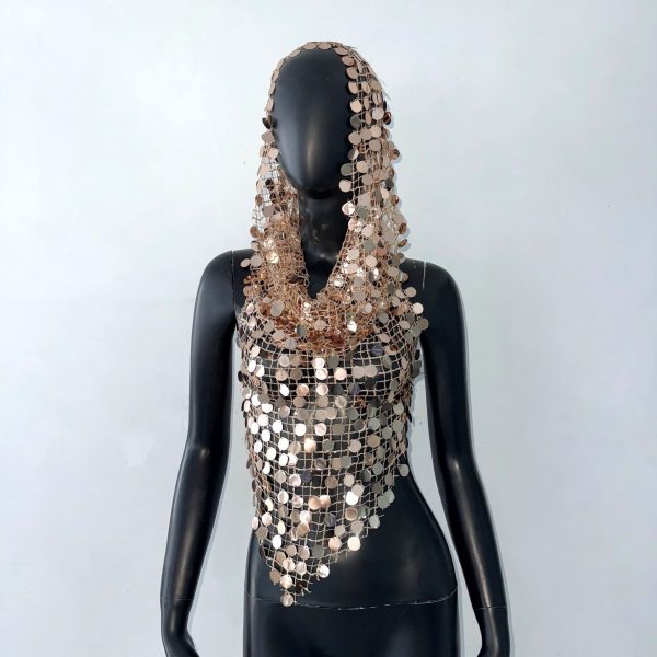 Sexy Sequin Sling Mesh Woven Hooded Two-Piece Set for Women - Image 2