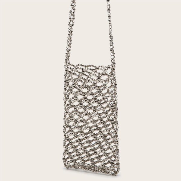 Summer Silver Electroplated Acrylic Beaded Cutout Crossbody Phone Bag - Image 2