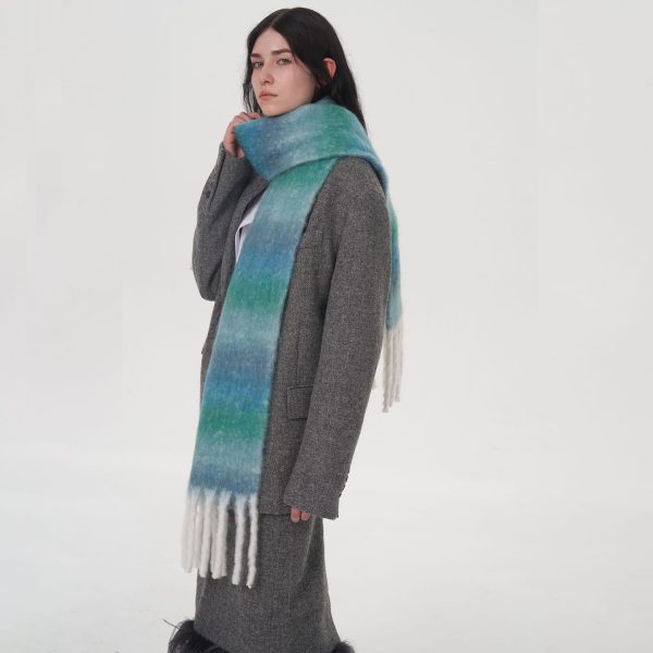 Thick Retro Gradient Wool Blended Scarf for Women - Autumn & Winter - Image 2