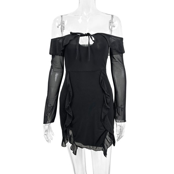 Off-Shoulder Backless Ruffled Mesh Short Dress - Image 3