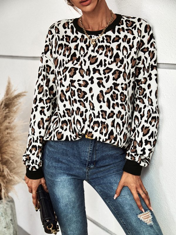 Leopard Print Long Sleeve Casual Sweatshirt for Women - Image 3