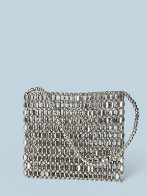 Silver Beaded Handmade Woven Phone Bag with Sequins