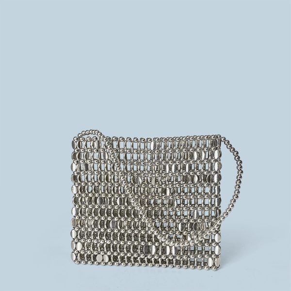 Silver Beaded Handmade Woven Phone Bag with Sequins