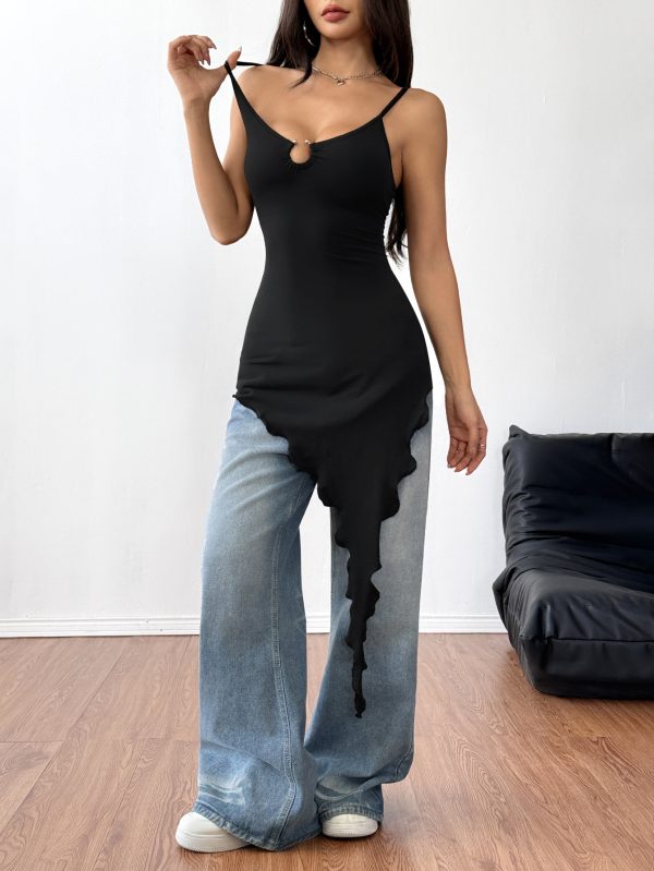 Women’s Sexy Asymmetric Hem Slim Strap T-Shirt - Image 2