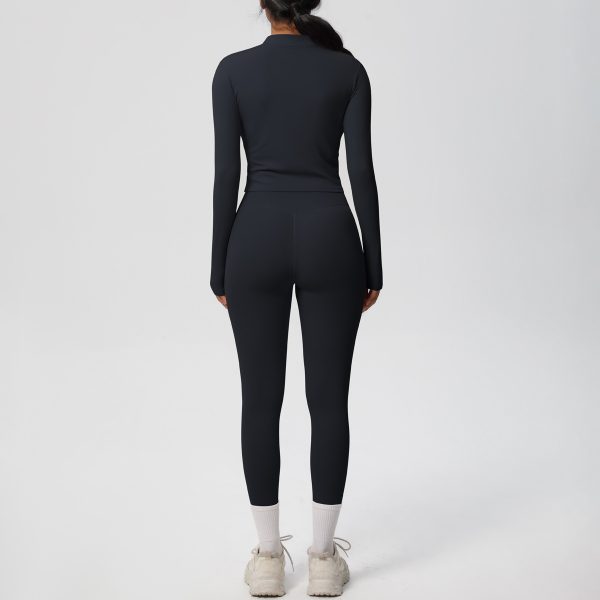 High-Waist Skinny Yoga Pants and Nude-Feel Sports Zip Long Sleeve Coat - Image 3