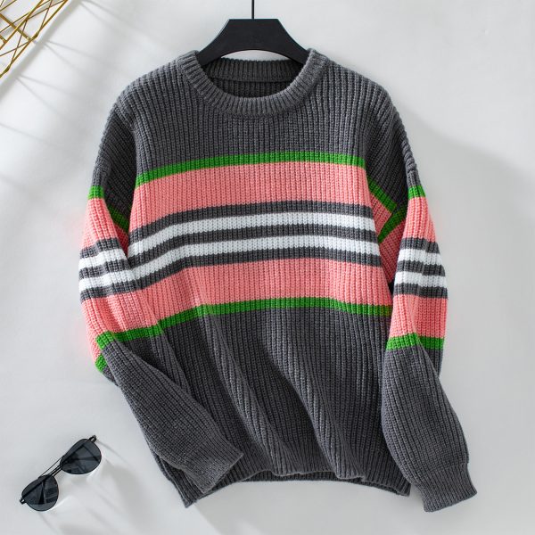 Casual Striped Round Neck Pullover Sweater for Women - Image 3