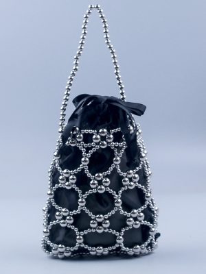 Fashionable Western Silver Beaded Hollow Cutout Handbag