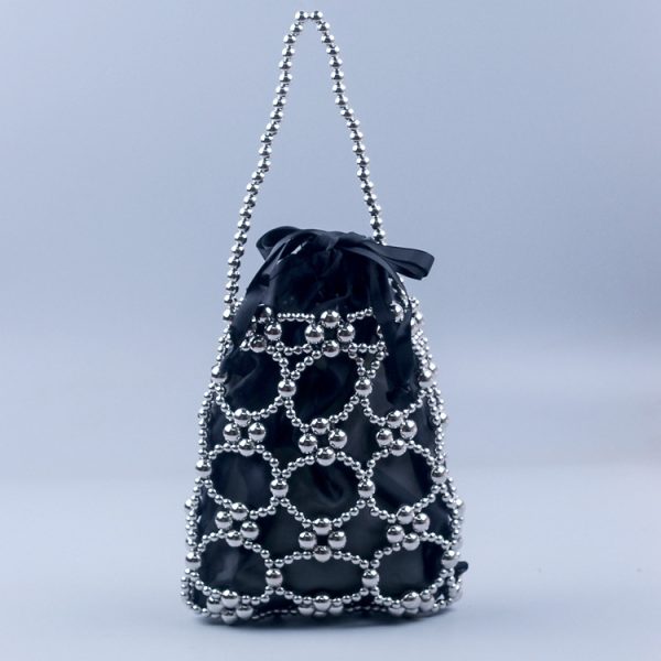 Fashionable Western Silver Beaded Hollow Cutout Handbag