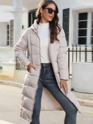 Winter Hooded Cotton Padded Mid-Length Slim Quilted Coat for Women