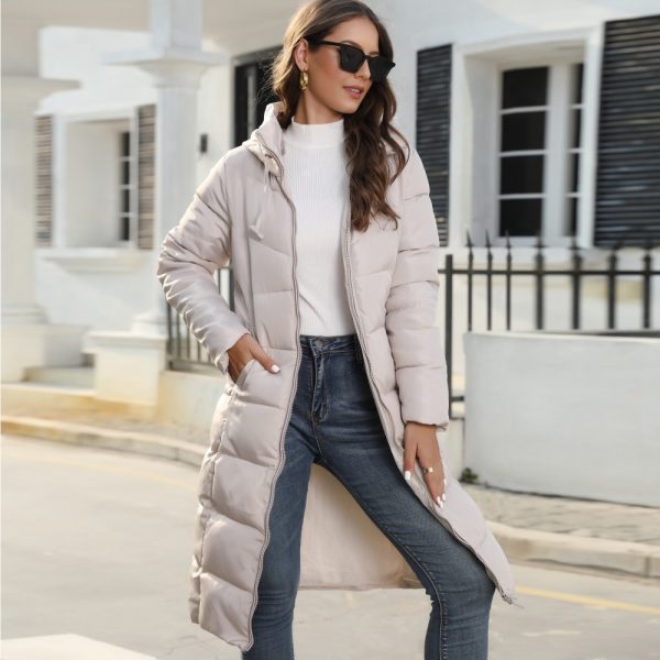 Winter Hooded Cotton Padded Mid-Length Slim Quilted Coat for Women