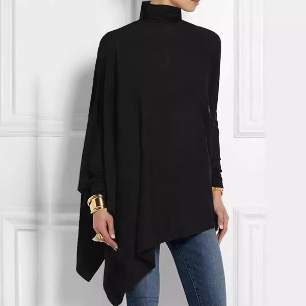 High Neck Loose Long Sleeve Asymmetric Bottoming Top for Women