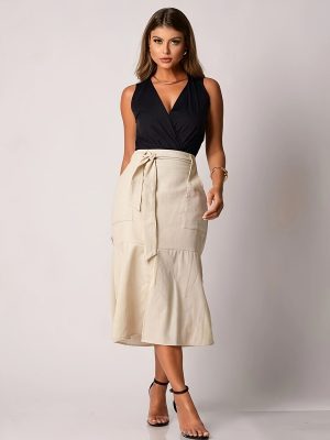 Spring High-Waist Tied Hip Wrap Slim Fit Midi Skirt