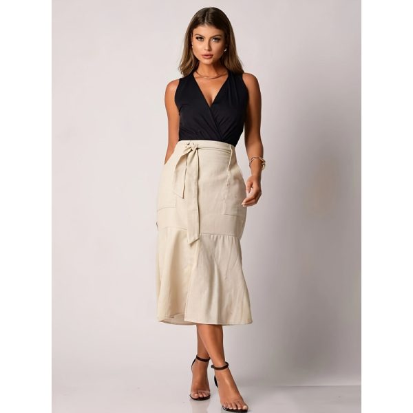 Spring High-Waist Tied Hip Wrap Slim Fit Midi Skirt